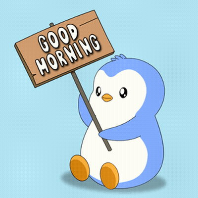 Penguin Holding Good Morning Sign GIF