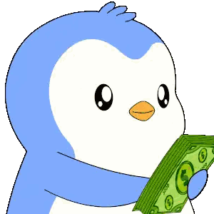Penguin Holding Green Dollar Bills Sticker