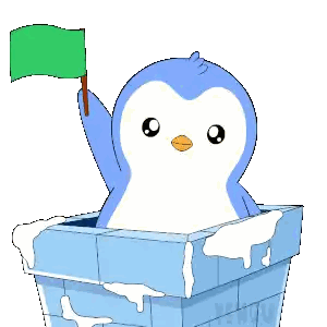 Penguin Holding Green Flag In Bucket Sticker