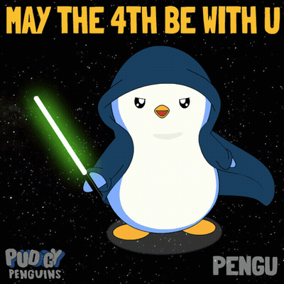 Penguin Holding Green Light Saber May the 4th Be With You