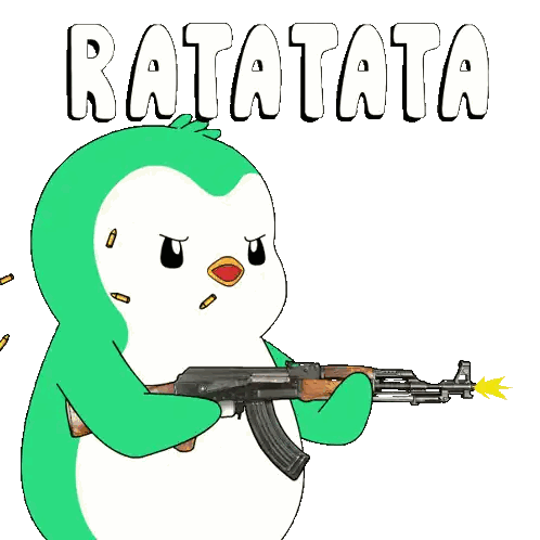 Penguin Holding Gun Rat Tatata Sticker