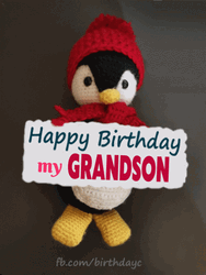 Penguin Holding Happy Birthday Grandson Greetings GIF