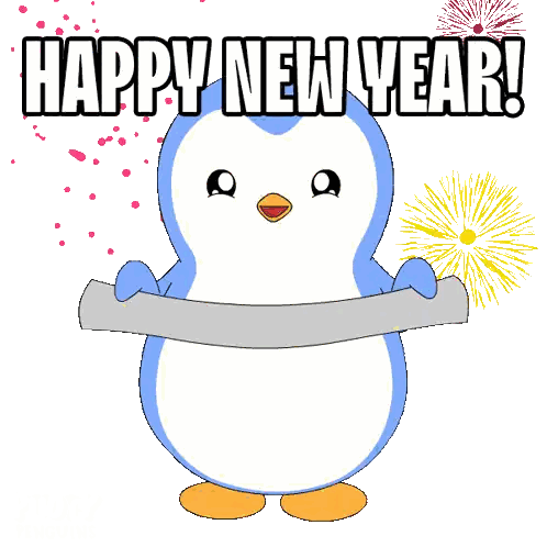 Penguin Holding Happy New Year Banner Sticker