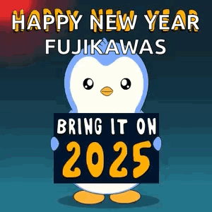 Penguin Holding Happy New Year Sign GIF
