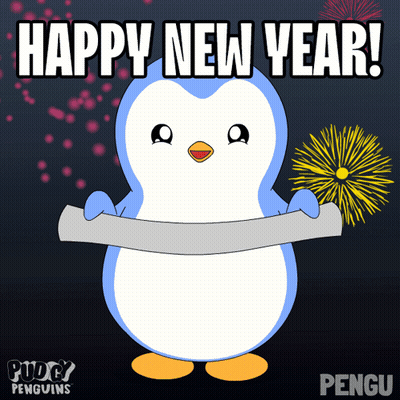 Penguin Holding Happy New Year Sign GIF
