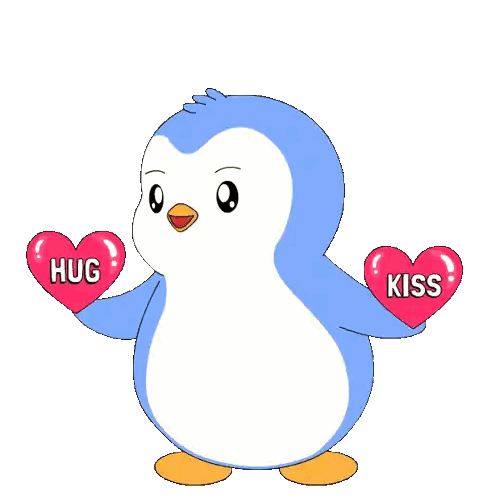 Penguin Holding Heart And Kiss Sticker