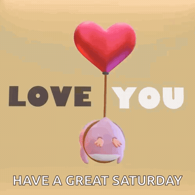 Penguin Holding Heart Balloon Saying I Love You Have A Great Saturday GIF