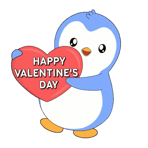 Penguin Holding Heart Saying Happy Valentine's Day Sticker