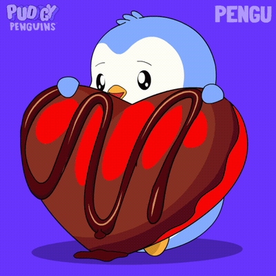 Penguin Holding Heart-Shaped Chocolate Cake With Name Pengu GIF
