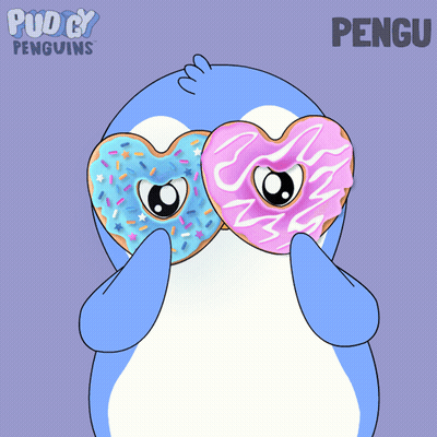 Penguin Holding Heart Shaped Donuts GIF
