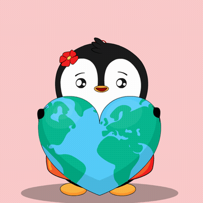 Penguin Holding Heart Shaped Globe GIF