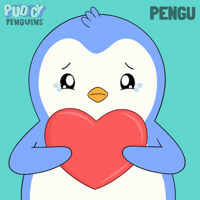 Penguin Holding Heart With Word Pengu GIF
