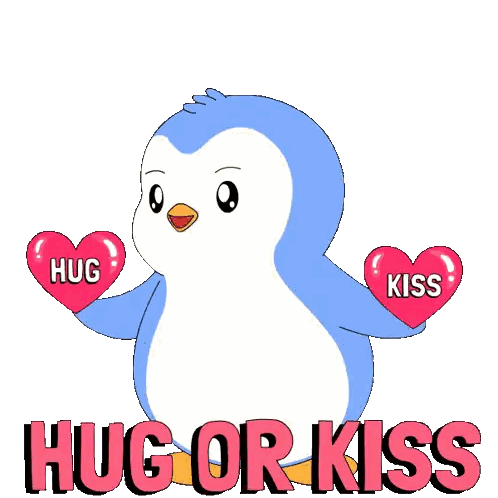 Penguin Holding Hearts Hug And Kiss Sticker