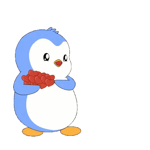Penguin Holding Hearts Sticker