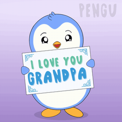 Penguin Holding I Love You Grandpa Sign GIF