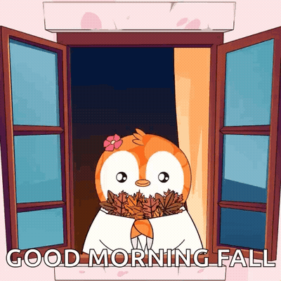 Penguin Holding Leaves Good Morning Fall GIF