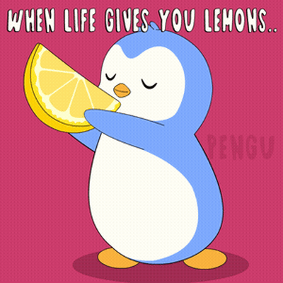 Penguin Holding Lemon Says When Life Gives You Lemons GIF