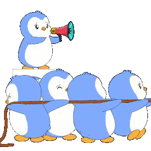 Penguin Holding Megaphone Pulled Rope Sticker