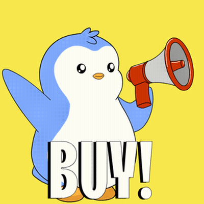 Penguin Holding Megaphone Saying Buy GIF