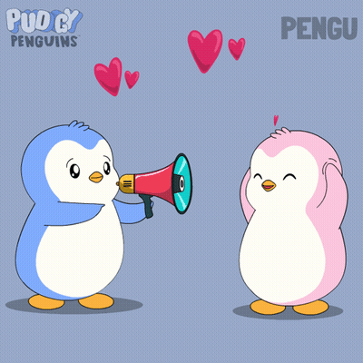Penguin Holding Megaphone With Hearts GIF