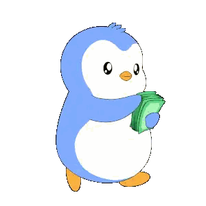 Penguin Holding Money And Green Paper Sticker