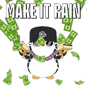 Penguin Holding Money Boxes Make It Rain Sticker
