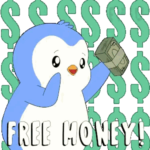Penguin Holding Money Free Money Sticker