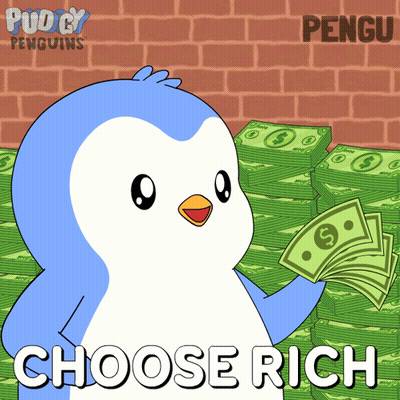 Penguin Holding Money Saying Choose Rich GIF