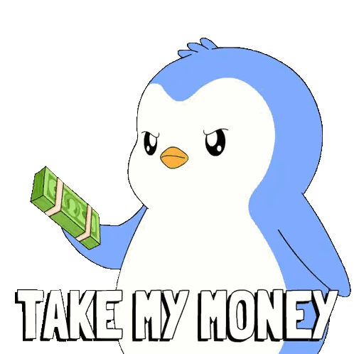 Penguin Holding Money Take My Money Sticker