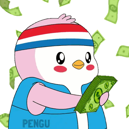 Penguin Holding Money Sticker