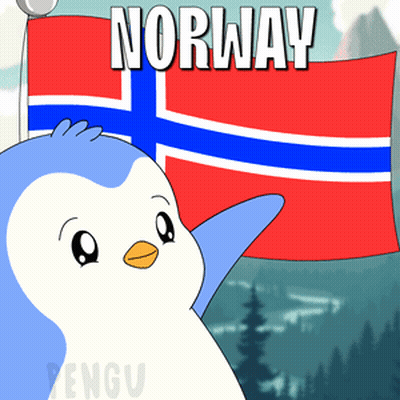 Penguin Holding Norway Flag GIF