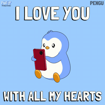 Penguin Holding Phone I Love You With All My Hearts GIF