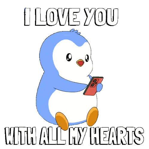 Penguin Holding Phone Saying I Love You Sticker