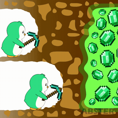 Penguin Holding Pickaxe Next To Pile Of Emeralds Abster GIF