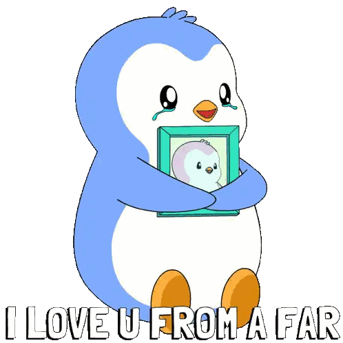 Penguin Holding Picture Saying I Love U From A Far Sticker