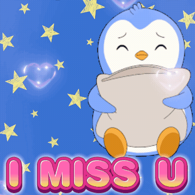 Penguin Holding Pillow Saying I Miss U GIF