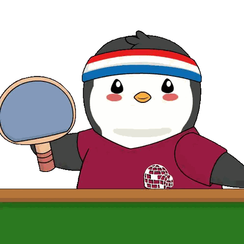 Penguin Holding Ping Pong Paddle And Bubble Gum Sticker