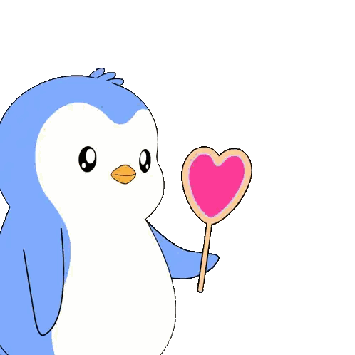 Penguin Holding Pink Heart Balloon Sticker