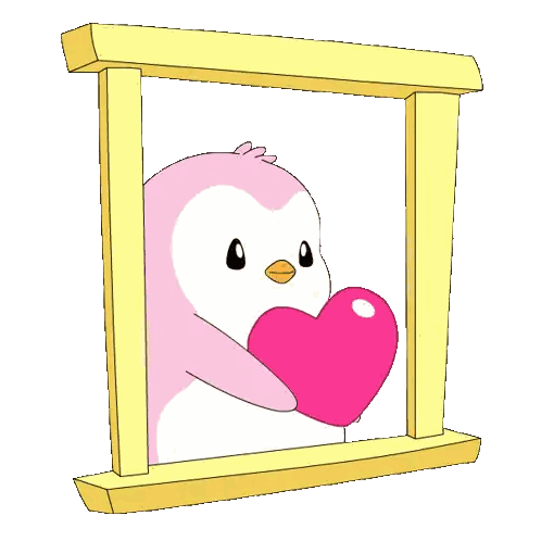 Penguin Holding Pink Hearts Sticker