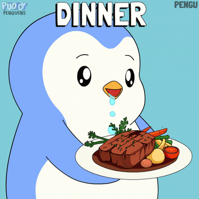 Penguin Holding Plate With Dinner GIF