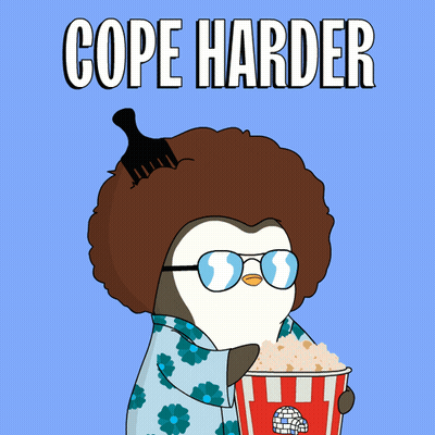 Penguin Holding Popcorn Bucket With Cope Harder GIF