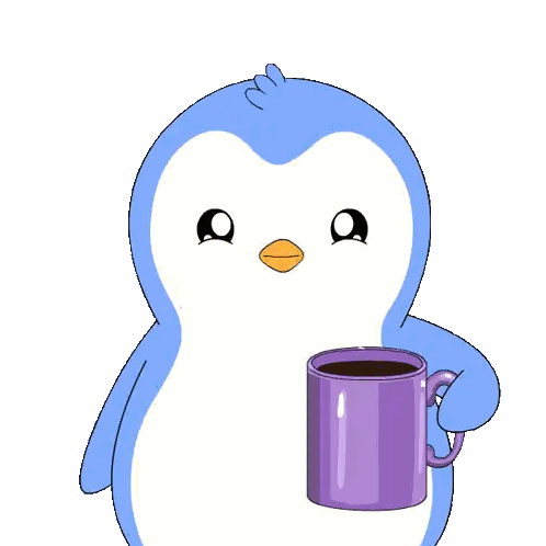 Penguin Holding Purple Coffee Cup Good Morning Sticker
