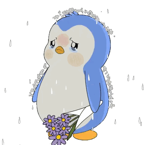 Penguin Holding Purple Flowers Sticker