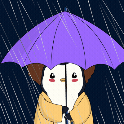 Penguin Holding Purple Umbrella In Rain GIF
