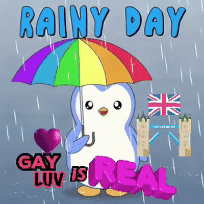 Penguin Holding Rainbow Umbrella GIF
