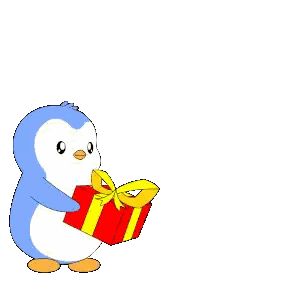 Penguin Holding Red And Yellow Gift Box Sticker