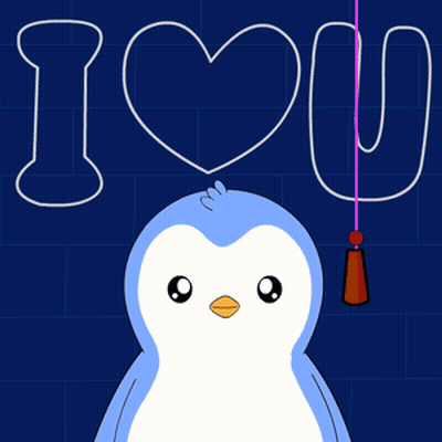 Penguin Holding Red Cone Near I Love You Sign GIF