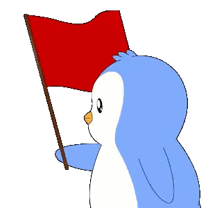 Penguin Holding Red Flag Sticker