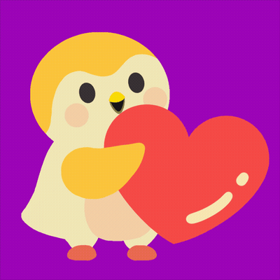 Penguin Holding Red Heart On Purple Background GIF