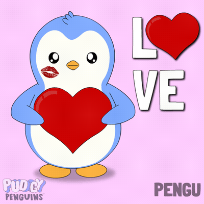 Penguin Holding Red Heart Saying Love Pengu GIF